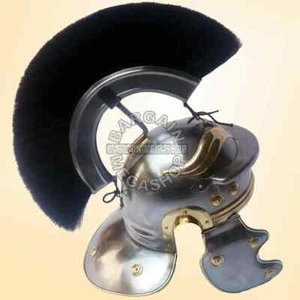 Roman Centurion Knight Crusader Helmet Black Plume Brass Armor FREE STAND/ - Picture 1 of 3