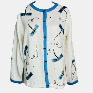 Storybook Knits Button Up Cardigan Sweater Beaded Dazzling Dragonflies Sz L - Picture 1 of 10