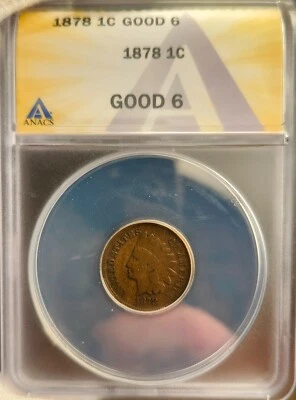1878 Indian Head Cent Penny ANACS Good 6 NICE+ Video! - Image 1 of 4