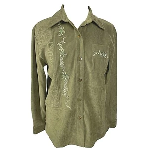 T & Company Faux Suede button down Front shirt embroidered blouse women's sz. S - Picture 1 of 8