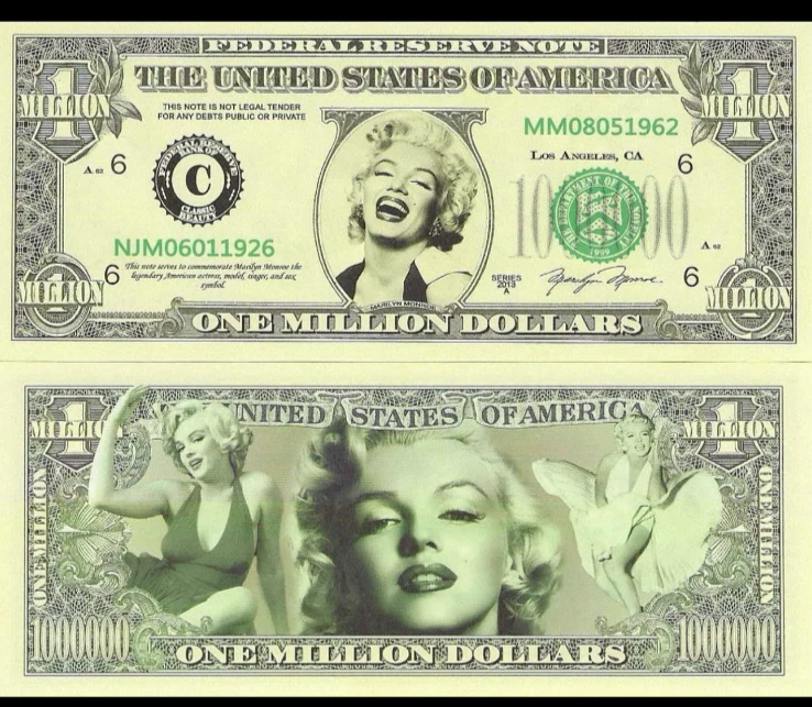 MARILYN MONROE 1 MILLION USA DOLLARS UNC NOVELTY MONEY - Image 1 of 1