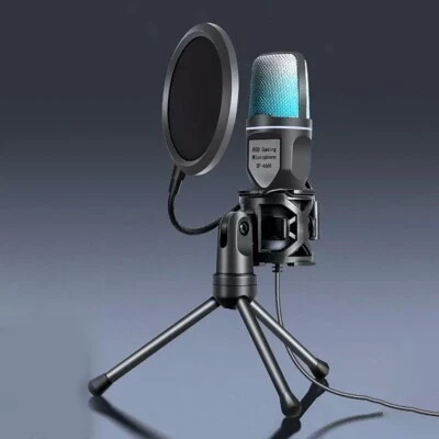 USB Computer RGB Condenser Microphone Wired Gaming Mic Recording Studio Dynamic - Image 1 of 4