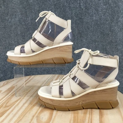 Sandalias Sorel para mujer 8 Joanie III con cordones al tobillo con tiras cuña cuero beige Foto 1 de 4