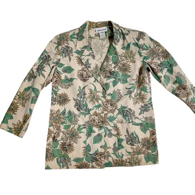 Chaqueta Cathy Daniels Calzoncillo Mujer Mediano Mezcla de Lino Verde y Tostado Bolsillos Florales Foto 1 de 4