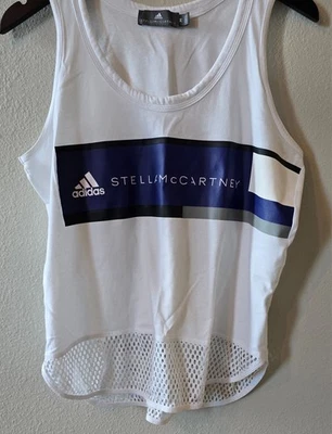 Adidas Stella McCartney Womens Tank Top Medium White/Blue Shirt Mesh button - Image 1 of 4