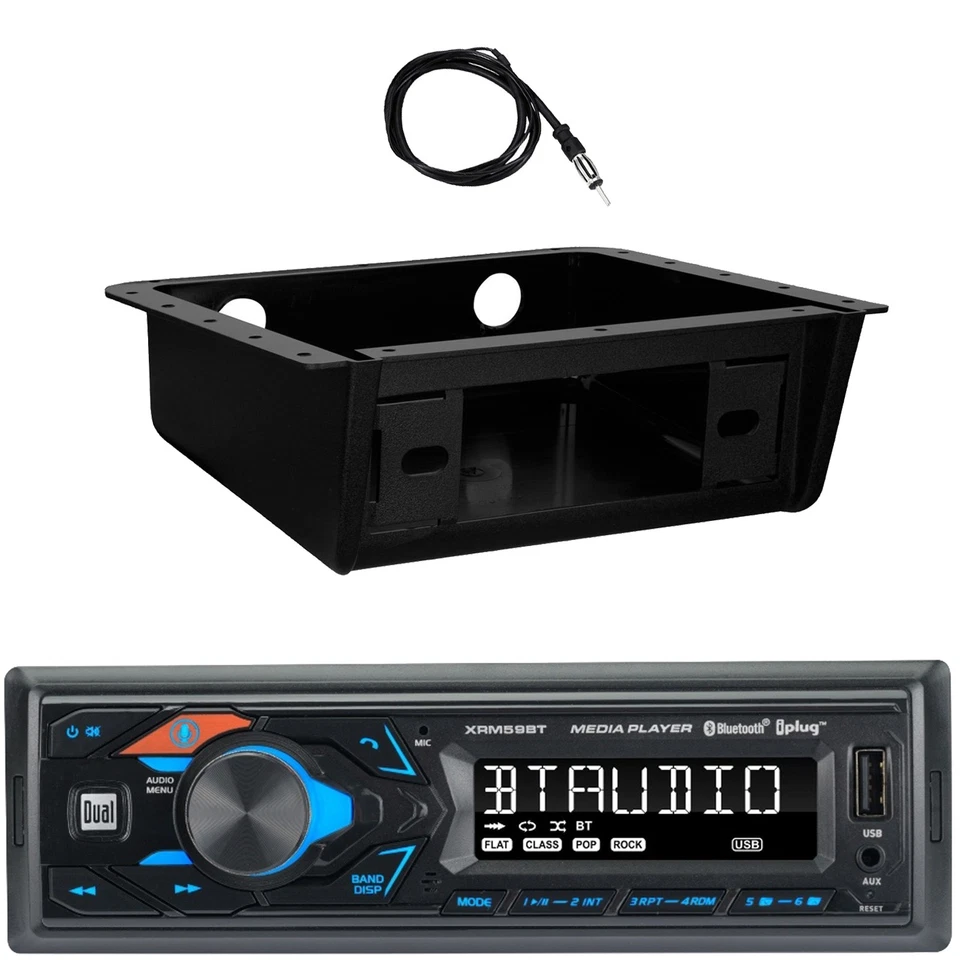 Receptor de radio AM/FM doble XRM59BT único DIN, kit de montaje de instalación, antena de 22" Foto 1 de 4