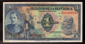 Colombia 1943 1 Peso Oro ABNC El Banco De La República Pic# 380c - Imagen 1 de 2