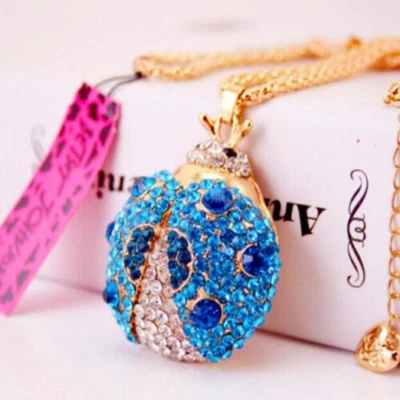 Betsey Johnson Cristal Azul Dama Insecto 3D Oro Colgante Collar Bolsa Regalo Gratis Foto 1 de 3