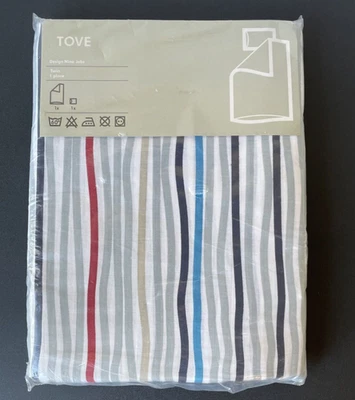 Ikea Tove Nina Jobs Twin Striped Cotton Quilt Cover Red Blue Stiped Pillow Case - Image 1 of 4