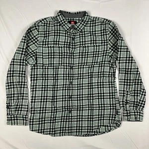 Quiksilver Shirt Mens Large Green Black Flannel Check Long Sleeve Shirt Pockets - Picture 1 of 10