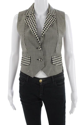 Chaleco Moschino Barato y Chic Mujer Beige Cuadros Lana Cuello Botón Talla 6 Foto 1 de 4