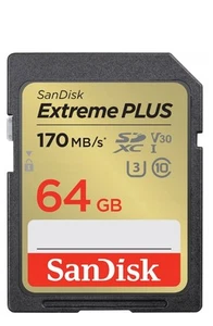 Carte mémoire Sandisk Extreme PLUS 64 Go U3 170 Mo/s C10 V30 - Photo 1/1