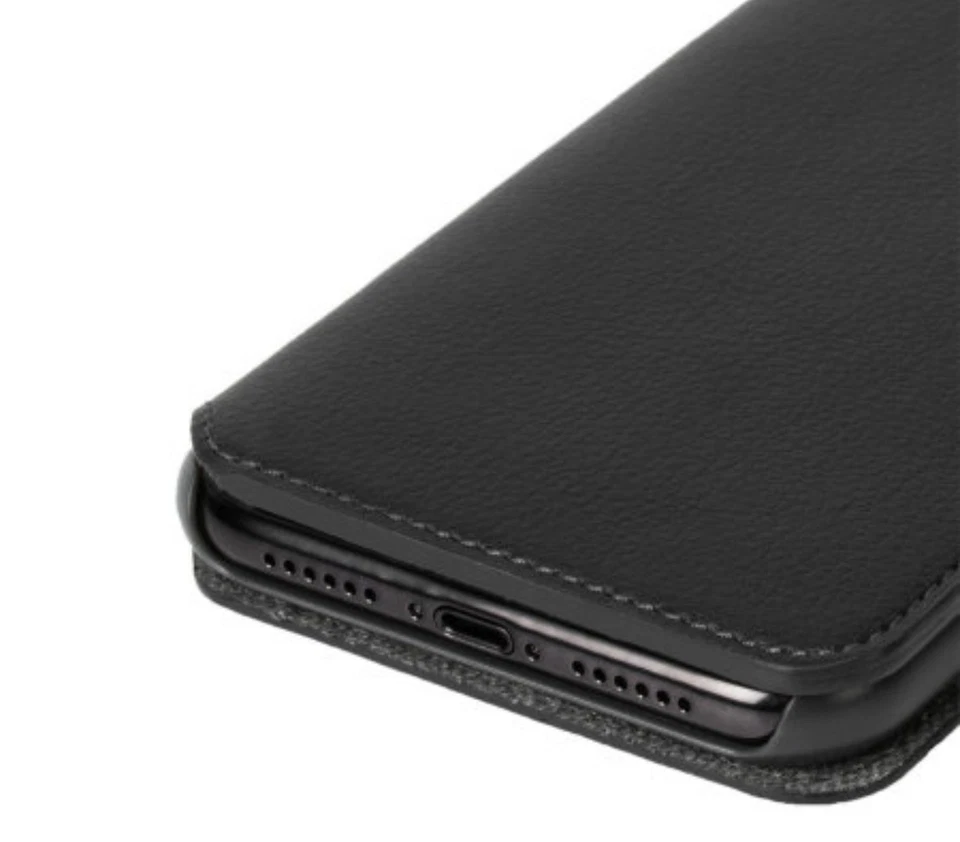 Estuche plegable billetera de cuero liso negro Krusell iPhone XS Max 2 en 1 Foto 1 de 4