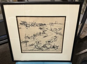 Endre Vadasz (Hungary 1901-1944) Etching Framed Matted Signed Fishermen Village - Picture 1 of 9