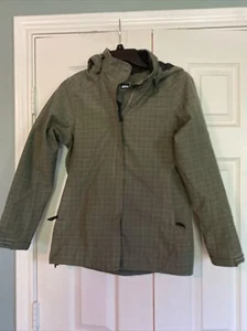 REI Green Plaid Zip Off Hood Lined Rain Jacket Coat Women's Size XS - Picture 1 of 5