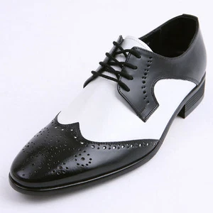Men's black & white leather wing tips brogue open lacing oxfords - Picture 1 of 12