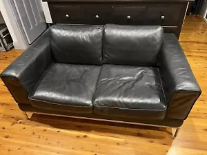 Black Leather 2 Seater Lounge Ikea - Natuzzi Love Seat Style Nth Parramatta P/U - Picture 1 of 5