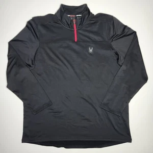 SPYDER Active Base Layer Mens L 1/4 Zip Pullover Black Spellout Athleisure Wick - Picture 1 of 8