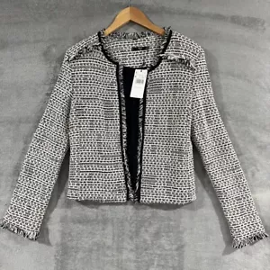 MNG Basics Black White Tweed Blazer Coco-Inspired Fringed NWT Size Med - Picture 1 of 10