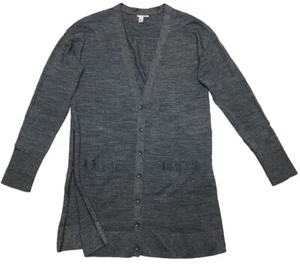 Halogen Side Zippers Cardigan Women’s L Merino Wool Blend Gray Metallic Trim - Picture 1 of 11