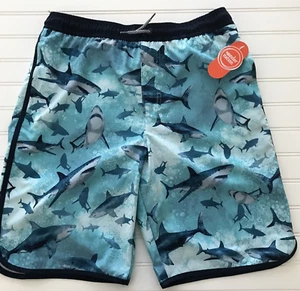 Wonder Nation Boys XXL (18) Swim Shorts Blue Sharks Quick Dry UPF 50+ New - Picture 1 of 7