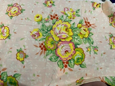Heather Bailey Fabric Pop Garden Rose Bouquet Retro Green Yellow Quilt 1 YARD - Image 1 of 4