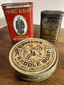 Dosen 3 Stück Prince Albert Camel Tube Repair Cavalier Sattelseife Vintage Antik - Bild 1 von 10