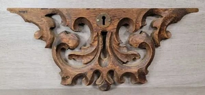 Architectural Ornate Escutcheon Wood Fragment 13 5/8" x 6 1/4" Chestnut 3/4" - Picture 1 of 13