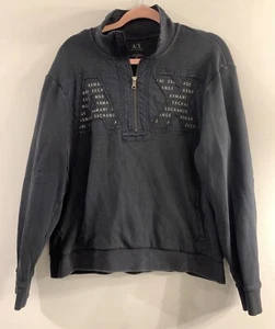 Armani Exchange 1/4 Zip Chest Logo Black Pull-over Sweatshirt Size Large - Picture 1 of 9