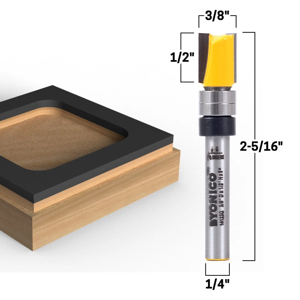 Фреза бит диаметр 3/8 дюйма с шаблоном отделки заподлицо - хвостовик 1/4 дюйма - Yonico 14122q - Изображение 1 из 1