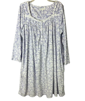 EILEEN WEST Camisón Periwinkle Floral Felpa Terciopelo Manga Larga Talla L Acogedor Foto 1 de 4