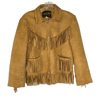 Vintage The Put On Shop Sears Roebuck, Co Fringe Cowgirl Leather Brown Jacket - Image 1 of 4