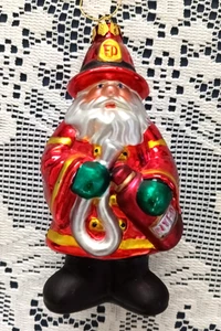 NYFD Pompiere Babbo Natale ORNAMENTO IN VETRO Natale NEW YORK FIRE DEPT Spedizione veloce - Foto 1 di 10