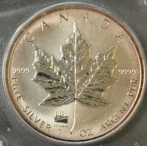 1998 1 Oz .9999 Silver $5 Canada Maple Leaf Titanic 86th Anniversary Privy Mark! - Picture 1 of 6