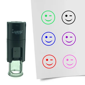 Stempel Smiley Knipoog 10mm - 6 kleuren - navulbaar - hobby's en spaarkaarten - Afbeelding 1 van 8