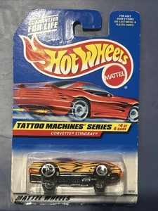 1998 Hot Wheels #688 Tattoo Machine Series #4 Corvette Stingray - Red Car Card - Picture 1 of 3