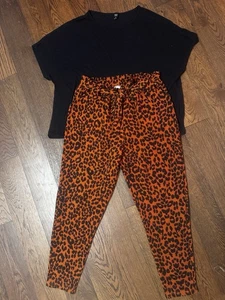 Mujeres XL 2 piezas Pantalones Leopardo + Camiseta Ropa de Calle Calce Salón Atletismo Otoño Conjunto - Imagen 1 de 9