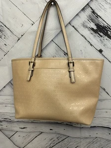 Bolso de Mano Michael Kors Beige Lona Recubierta Borde de Cuero Estampado MK Doble Asa - Imagen 1 de 10