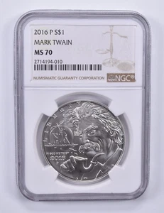 2016-P Mark Twain Commemorative Dollar MS70 NGC Brown Label *6269 - Picture 1 of 5
