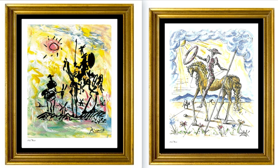 2 Don Quijote Picasso und Dali nummerierte limitierte Auflage Drucke (ungerahmt) - Bild 1 von 3