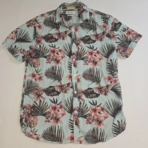 Camisa Denim & Flower Ricky Singh Abotonada Para Hombre Mediana Azul Flores S/S Ajustada - Imagen 1 de 7