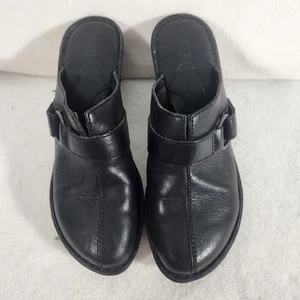 Born Black Leather 10/42 Clog Mules Excellent High heel Chic Cute - Picture 1 of 8