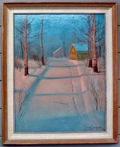 Svend Rasmussen Svendsen Öl auf Karton Gemälde von Fußabdrücken im Schnee gerahmt - Bild 1 von 11