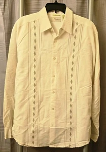 Cubavera Men’s Long Sleeve Guayabera Shirt – Beige Embroidered Button Front Sz L - Picture 1 of 5