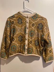 Vintage Park Storyk 50’s/1960's Metallic Gold Blue Acrylic Cardigan Sweater Sz M - Picture 1 of 23