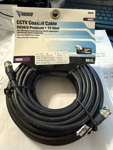 50' Vanco CCTV Coaxial Cable RG59/U Video 75 Ohm BNC Connectors Unused - Picture 1 of 2