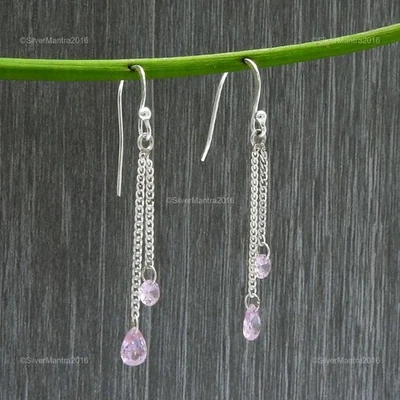 Orecchini Nuovi In Argento Sterling Con Zirconia Cubica Rosa Naturale A Bezel - Immagine 1 di 4