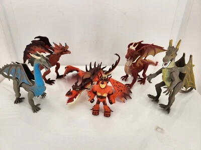 Lote de 5 bonecos de dragão alado de plástico boca aberta em um azul preto laranja - Imagem 1 de 4