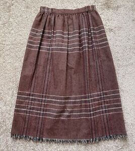 Panther Vintage Skirt Womens 4 Plaid Wool Fringe Western Modest Midi Pleated