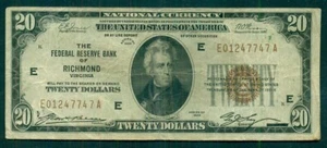 $20.00 FRBN - RICHMOND, 1929, Fr. #1870E, VF - Picture 1 of 2